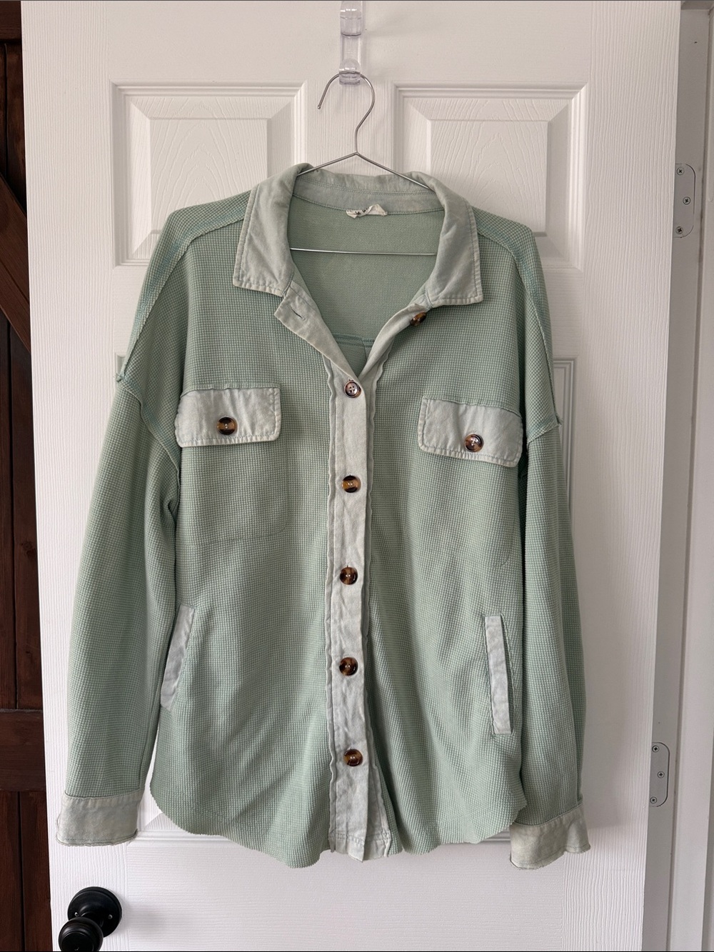 Sage Utility Shirt Jacket with Button Front
